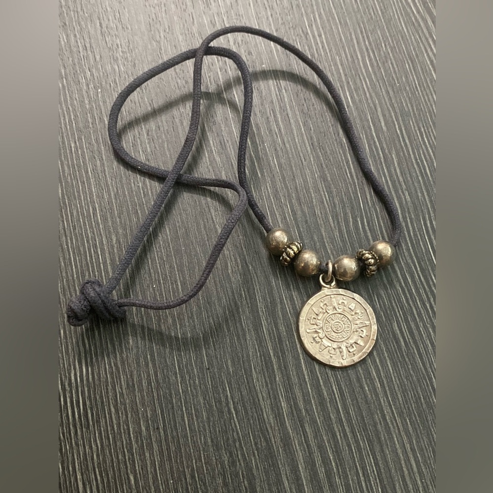 Sterling silver Pendant Necklace with Black Cord mexican sun